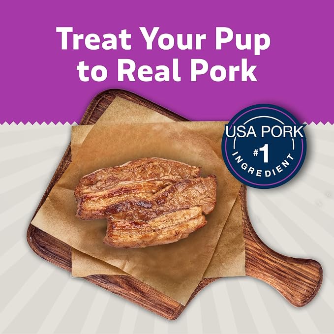 Blue Buffalo Sizzlers Pork Bacon-Style Dog Treats, 15 oz | Real USA Pork First, Soft & Chewy Texture, Tear for Portion Control, No Red 40, BHA, Corn, Wheat, or Soy
