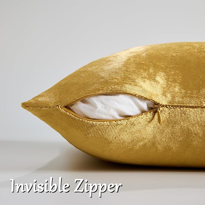 GIGIZAZA Gold Velvet Pillow Covers 26x26 Decorative Pillows Pack of 2 | Throw Pillows for Couch,Euro Sham,300gsm Soft Textured Fabric,Modern Square Pillowcases,Luxury Cushion Covers