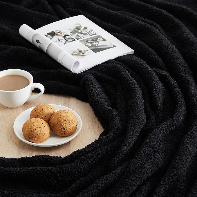 Knit Throw Blanket for Couch Black-Super Soft Lightweight Plush Fuzzy Fluffy Cozy Blankets and Throws for Sofa Bed, 50x60 inches