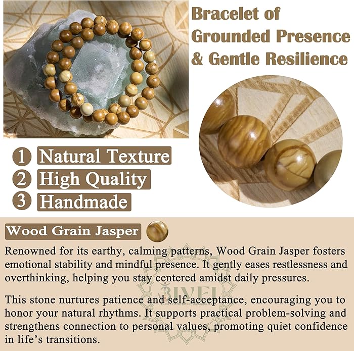 Bivei Natural Gemstone Semi Precious Healing Crystals Handmade Stretchy Round Beads Bracelet,Stocking Stuffers for Women Enhance Positive Energy