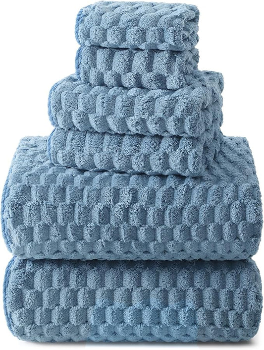 REDKISS Blue Microfiber Towels Set of 6-35x70 Inches Oversized Bath Sheets, Extra Large Bath Towels Set of 6, Super Soft Quick Dry Lint Free Absorbent Waffle Microfiber Shower Towels