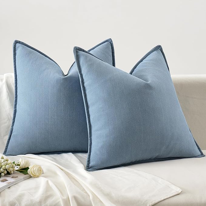 MIULEE Pack of 2 Light Blue Euro Shams Chenille Pillow Covers 24x24 Inch | Decorative Soft Couch Throw Pillows,Farmhouse Cushion Covers,Elegant Design for Sofa,Bed,Living Room,Summer Decor