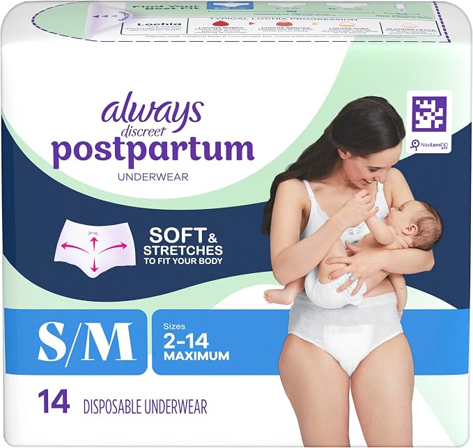 Always Discreet Postpartum and Adult Incontinence Underwear for Women, Small/Medium, Maximum Protection, 14 Count (Pack of 3)