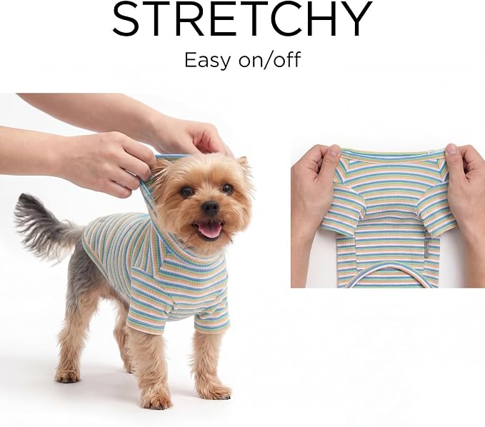 2Pack Soft Dog Shirt for Small Medium Dogs, Breathable Pet Clothes, Comfort Solution for Puppy Girl Boy, Stretchy Cotton Dog Tshirts, Fits Beagles, Dachshund, Bichon, Pink & Green-L
