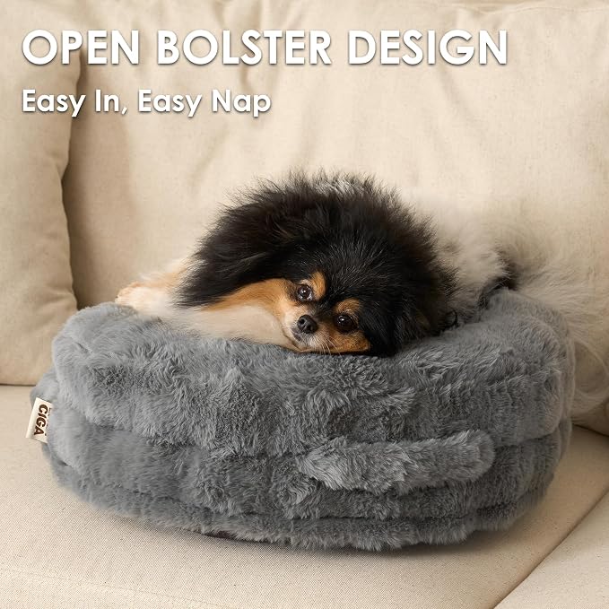 EHEYCIGA Soft Cat Couch Bed for Indoor Cats, Fluffy Extra Small Dog Bed with Removable Washable Cover, Bolster Pet Sofa, Waterproof and Non-Slip, 20" x 20"x 6.5", Grey