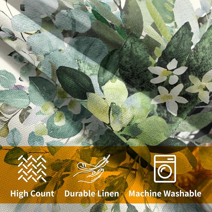 Kawani Eucalyptus Leaves Throw Pillow Covers 16x16 Inch Set of 2 Seasonal Watercolor Green Leaf Mason Jar Pillowcase Cotton Linen Square Cushion Case for Couch Sofa Bed Living Room Decor