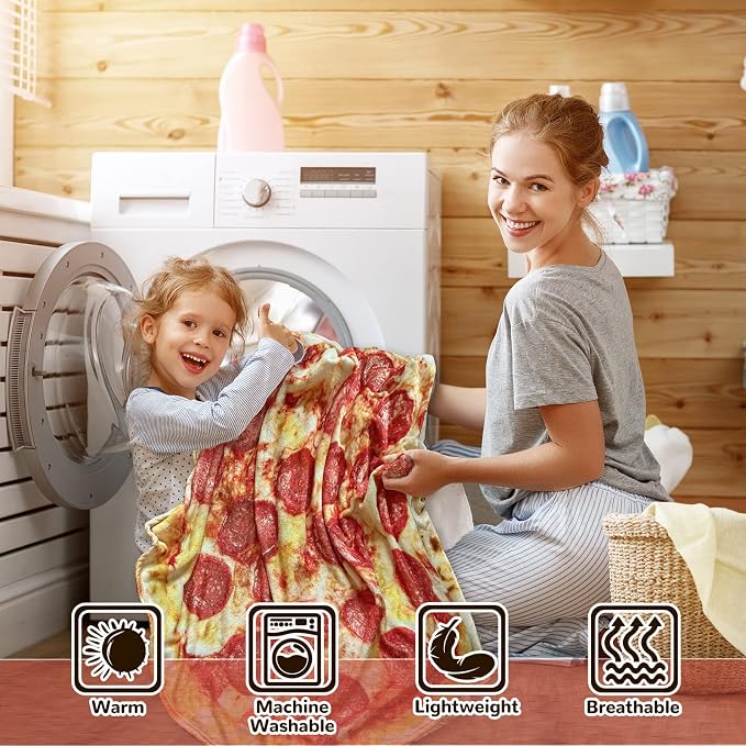 Bcareself Pizzas Blanket Adult Kdis Size 2.0 Double Sided Funny Realistic Food Personalized Throw Blanket Novelty Gift for Everyone Soft Pepperoni Pizzas Blanket Soft Flannel 60 inches