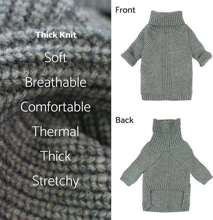 Fitwarm Dog Turtleneck Sweater, Thermal Knitted Pet Coat, Dog Winter Clothes for Small Dogs, Cat Apparel, Heather Grey, XL