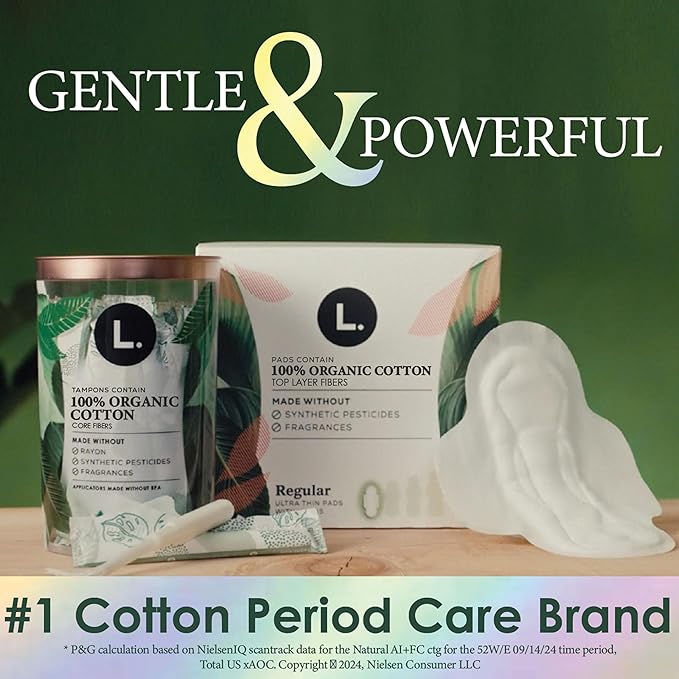 Liners for Women, Organic Cotton Top Layer, Regular Coverage, Pantiliners Made Without Synthetic Pesticides and Fragrances, Hypoallergenic and Gentle on Skin, 60 Count