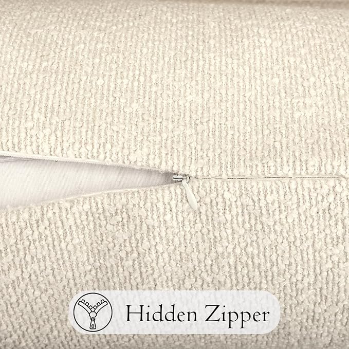 JoraLion 14x36 inch Boucle Lumbar Pillow Cover, Cream Woven Texture Neutral Long Pillow Cover Breathable Cushion Case for Couch Sofa Bed Living Room Home Decor (Cover Only)