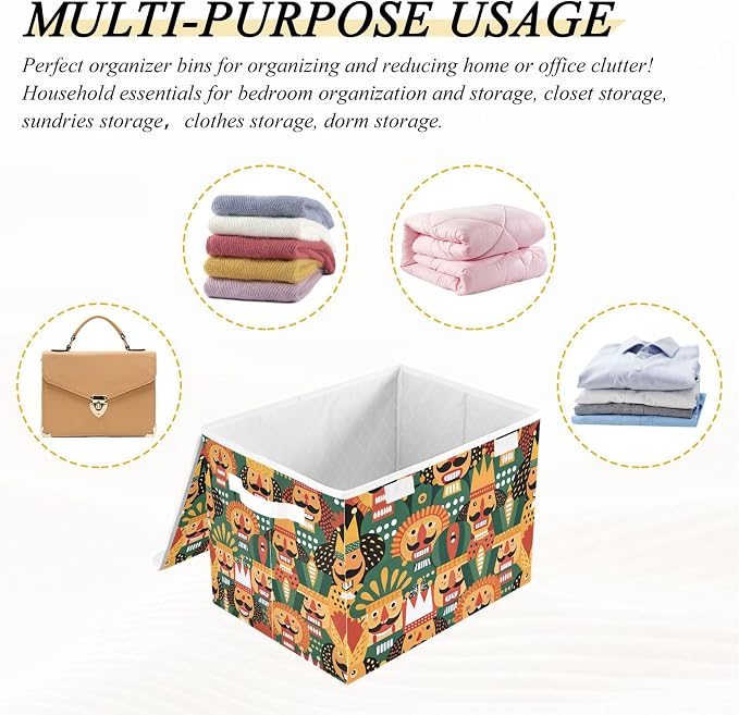 Nutcracker Christmas Storage Bins with Lids and Carrying Handle,Foldable Storage Boxes Organizer Containers Baskets Cube with Cover for Home Bedroom Closet Office