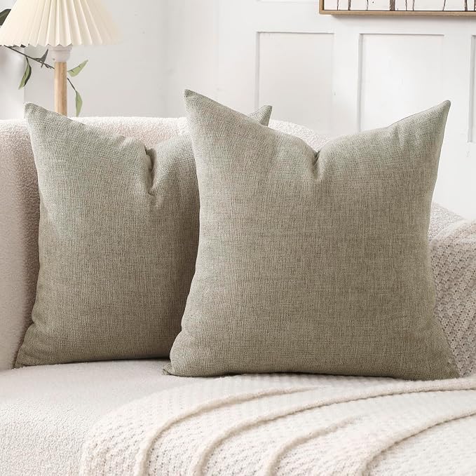 Pack of 2 Decorative Chenille Throw Pillow Covers, 16x16, Camel | Square Soft Cozy Concise Pillow Covers Modern Farmhouse Couch Cushion Cases for Sofa Bed Living Room Home Decor