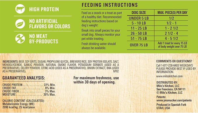 Milo's Kitchen Beef Sausage Slices with Rice Dog Treats, 18 Ounce (Pack of 4)