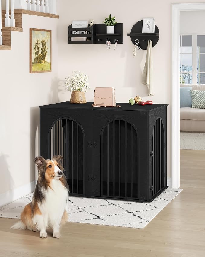 Hzuaneri 44.1'' Dog Crate Furniture,Dog Kennel Indoor for Medium/Large Dogs | Dog Kennel Furniture Wooden Dog Cage Heavy Duty Dog Crate Decorative Pet House End Side Table TV Stand,Black DFC83904B