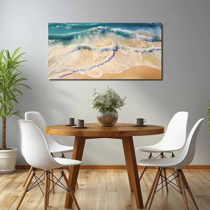 DNIEOTU Beach Wall Art for Living Room, Ocean Waves Canvas Wall-Decor for Bedroom, Landscape Picture Prints for Hallway Office, Size 40 x 20 Inches