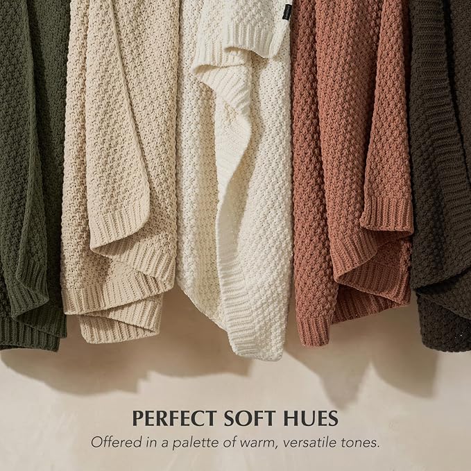 EVERGRACEHOME Chunky Chenille Knit Throw Blanket, 60 x 80, Terracotta Clay | Sculpted Moss Stitch, Chic Modern Farmhouse, All-Season Warmth, OEKO-TEX® Certified, Elegant Blanket for Couch, Bed, Sofa