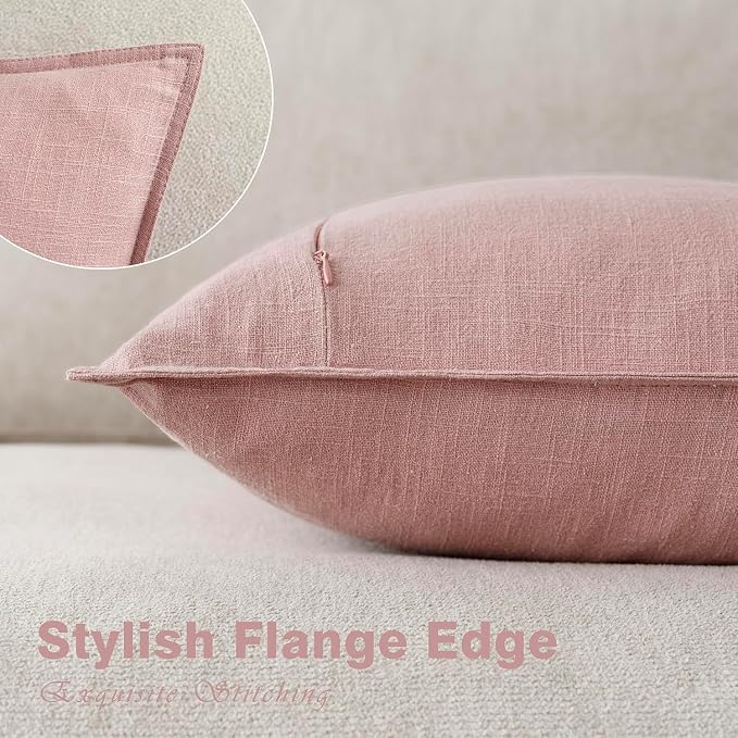 Foindtower Pack of 2, Decorative Linen Solid Throw Pillow Covers Accent Lumbar Cushion Case Farmhouse Pillowcase for Chair Couch Sofa Bedroom Living Room Home Decor 12 x 20 Inch Rose Pink