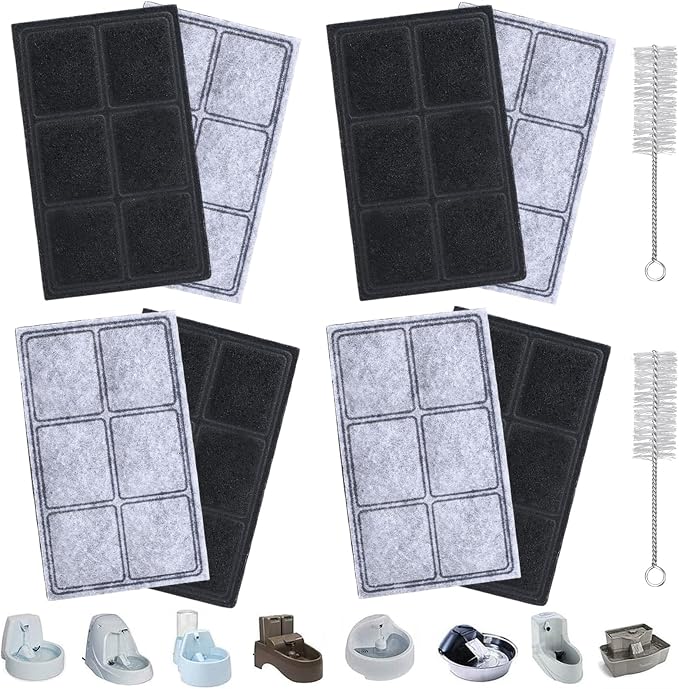 8+2Pack Replacement Carbon Filters Compatible with PetSafe Drinkwell Platinum, Original, Multi-Tier, Outdoor Dog, Everflow, Zen & Mini Pet Fountains – Activated Carbon Water Filtration for Cats & Dogs