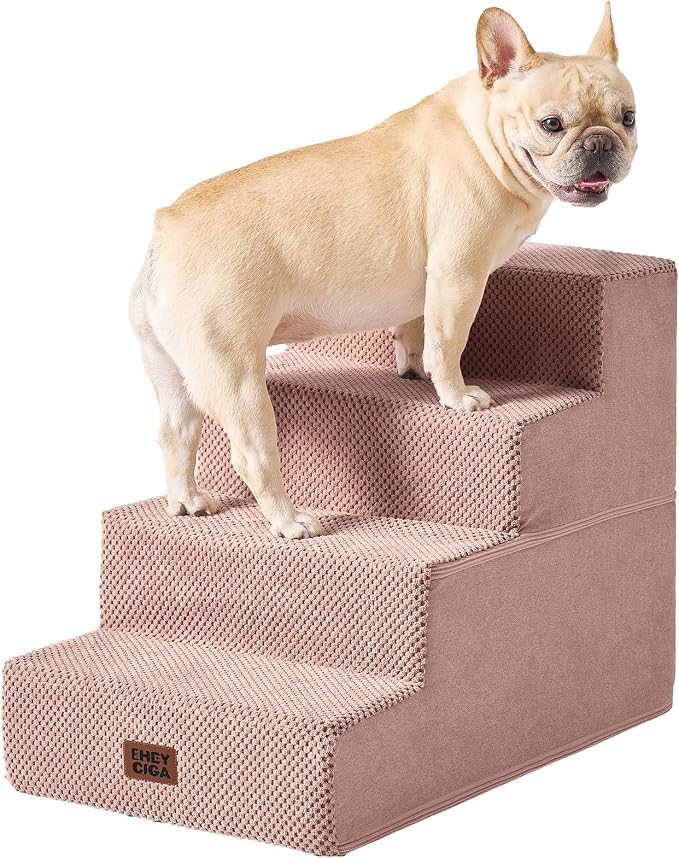 EHEYCIGA Dog Stairs for Bed 18" H, 4-Step Extra Wide Dog Steps for High Bed, Pet Steps for Small Dogs and Cats, Non-Slip Balanced Pet Ramp Indoor, Pink