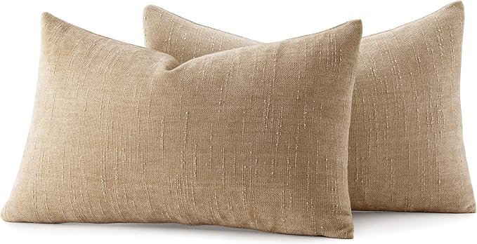 MIULEE 12x20 Inch Lumbar Textured Chenille Pillow Covers Starfish Khaki | Pack of 2 Camel Decorative Soft Pillows, Solid Textured Cushion Covers, Modern Home Decor for Couch Sofa Bedroom Living Room