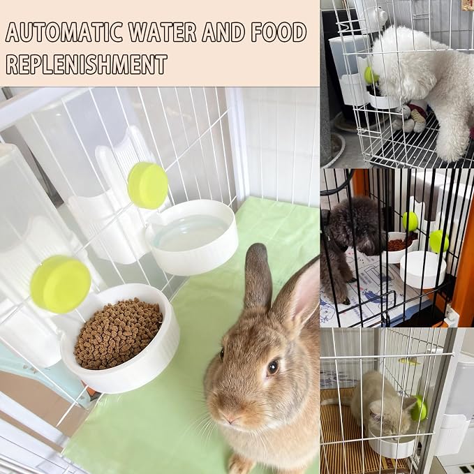 kathson Rabbit Feeder for Cage,Bunny Water Bottle,Pet Food Dispenser,Green | Gravity Automatic Guinea Pig Feeder Waterer Set,Hanging Small Pet Food Bowl Feeding Station for Ferret Chinchilla Cat Puppy