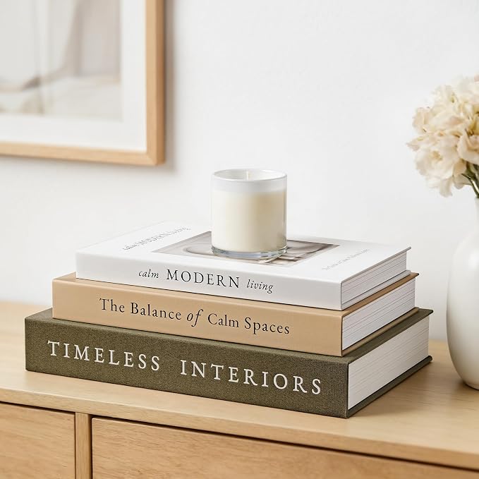 JARLINK Decorative Books, Set of 3 Fake Book Storage Boxes, Olive Green | Modern Home Decoration with Hidden Storage Room for Photos & Keepsakes, Styling Decor for Coffee Tables, Shelves, & Mantels.