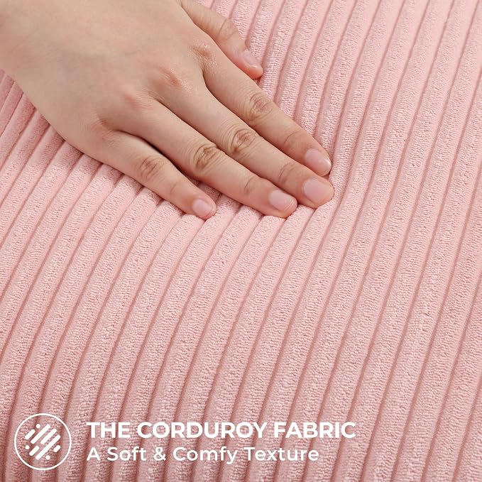 Mecatny Corduroy Decorative Throw Pillow Covers 26x26 Set of 2 Pink | Soft Striped Texture, Hidden Zipper Design, Neutral Boho Square Pillow Cases for Sofa Couch Living Room Bedroom, Home Décor