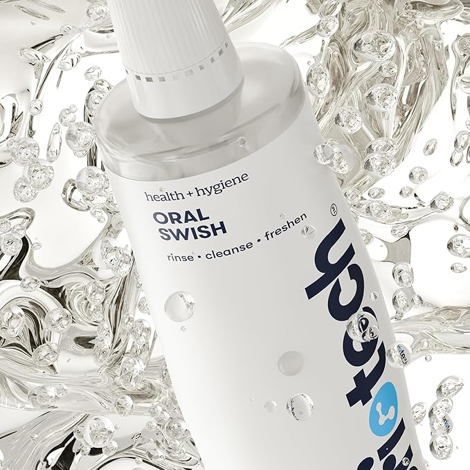 BRIOTECH Oral Swish, Hypochlorous Acid Mouthwash Rinse, Gentle Oral Care Hygiene, Fight Bad Breath, Support Against Plaque, Gum Irritation & Tender Gums, Alcohol & Fluoride Free, 32 fl oz (4 Pack)