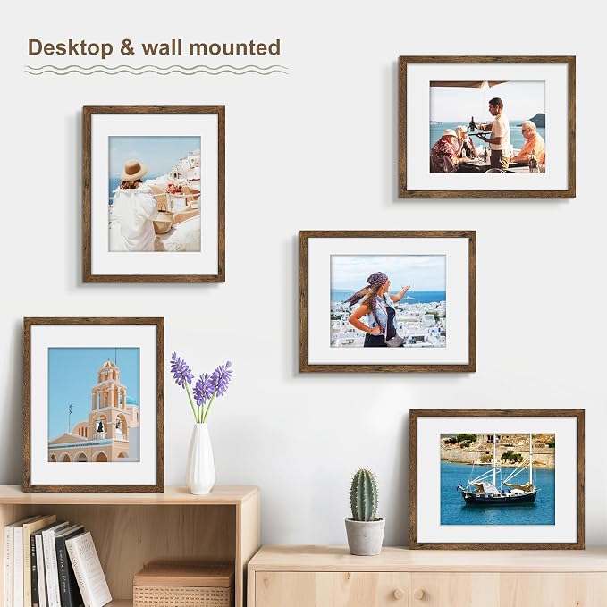 11x14 Picture Frame Set of 6, Wall or Tabletop Display, Rustic Brown | Display Pictures 8x10 with Mat or 11x14 without Mat,Horizontal or Vertical,Gallery Wall Frame Set,Wedding Birthday Gifts