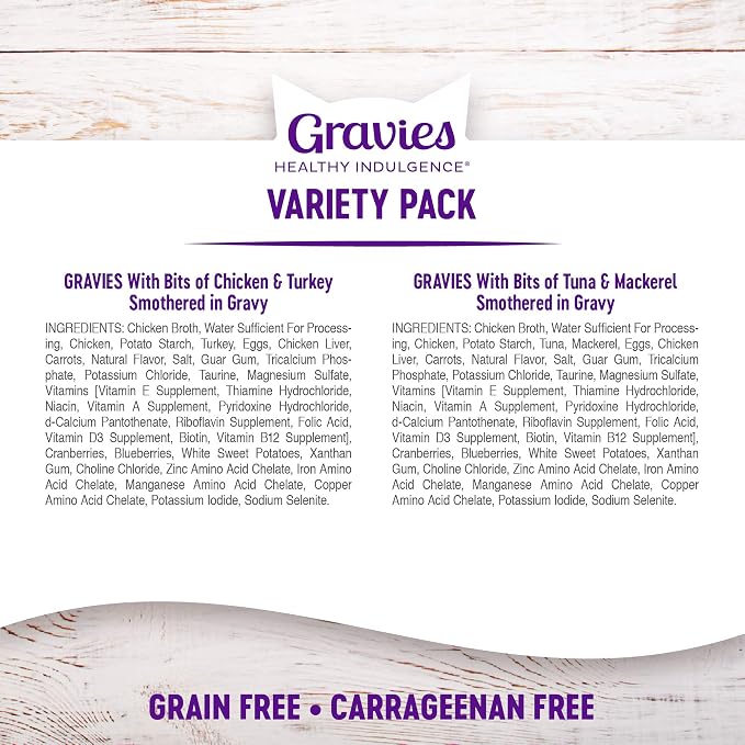 Wellness Healthy Indulgence Gravies Variety Pack Adult Wet Cat Food, Natural, Protein Rich, Grain Free, 2 Flavors, 3 oz, Pack of 8 Pouches
