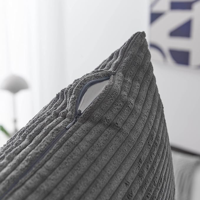 Home Brilliant Throw Pillows 18x18 Soft Decorative Striped Corduroy Velvet Square Summer Throw Pillow Cover for Couch Sofa, 45 x 45 cm, Dark Grey