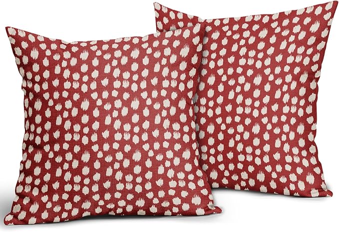 Sweetshow Red Cream Dots Pillow Covers 16x16 Set of 2 Boho Design Polka Dot Throw Pillows Modern Trendy Print Outdoor Decorative Pillowcase Square Linen Cushion Cases Decor for Sofa Couch Bed