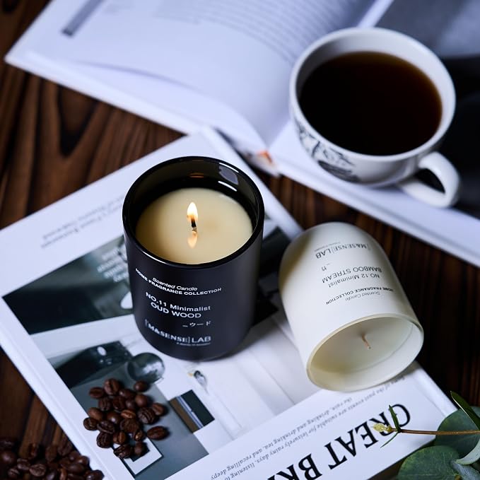 M&SENSE Natural Soy Large Candle| Leather Night | 16.6 oz, 95H Burn | Mini Spring Scented Candles for Relaxation, Meditation, Home Décor | for Bedroom, Office, Party