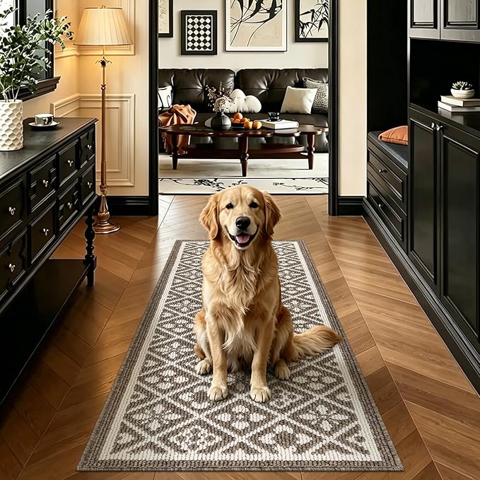 Ileading Hallway Runner Rug 2x6 ft,Washable Indoor Brown Carpet with Non Slip Rubber Backing,Low Pile Durable Kitchen Floor Mat for Laundry Entryway Door & High Traffic Areas