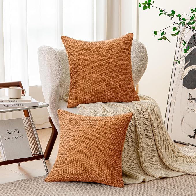 a moment Fall Orange Chenille Throw Pillow Covers 22x22 Inch Pack of 2 Modern Decorative Throw Pillow Covers Farmhouse Cross Covers Home Decor for Sofa Bedroom Living Room