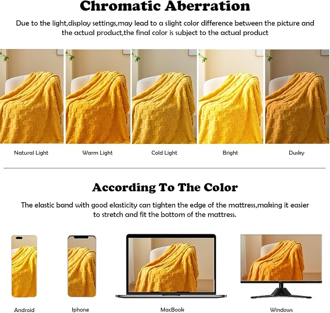 NEWCOSPLAY 3D Checkered Flannel Queen Blanket, Mustard Yellow, 90"x90" | Super Soft Cute Lightweight Decorative Premium Silky Fleece Blanket for Couch Sofa Bed, Gift for Women Men, All Season Use