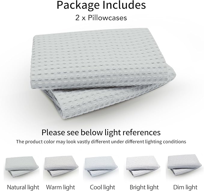 100% Egyptian Cotton Waffle Weave Pillowcases Standard Size 2 Pack | Ultra Soft Pillow Shams with Envelope Closure, Breathable Skin-Friendly Decorative Bed Pillow Case, Gray, 20"x26"