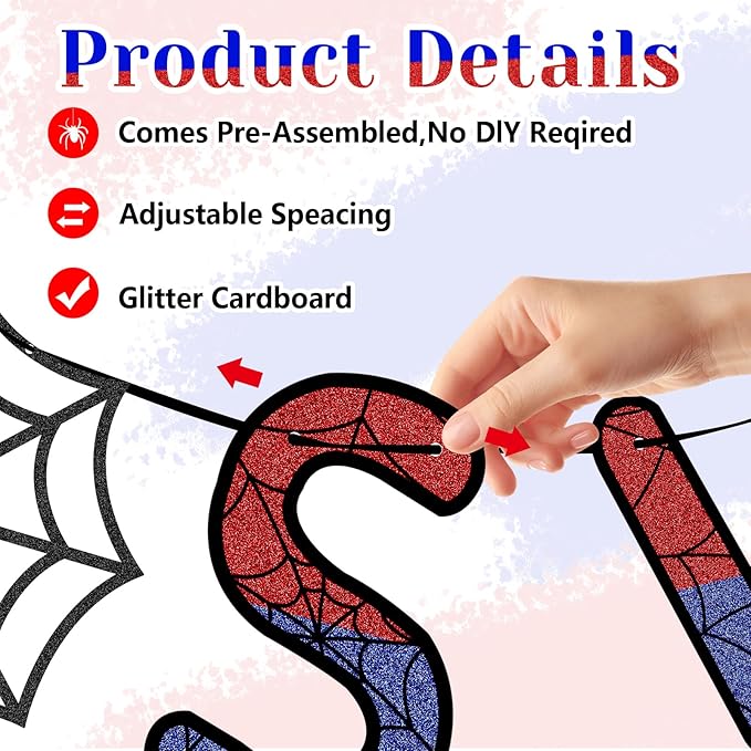 Spider Theme 3rd Birthday Banner Glitter Swinging into 3 Banner Pre-strung Ghost Spider Web 3rd Birthday Decorations Party Supplies for Third 3 Year Old Boys Girls Kids(3 Years)