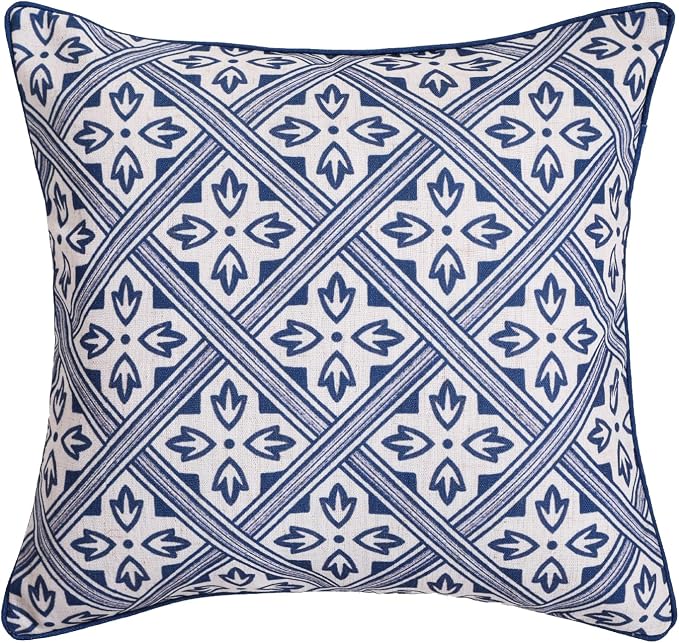 patdrea Designer Vintage Linen Throw Pillow Cover,18"x18"-Ivar C | Decorative Pillow Case,Chinoiserie Blue Floral Print Pillow Cover for Couch Living Room Bedroom Sofa