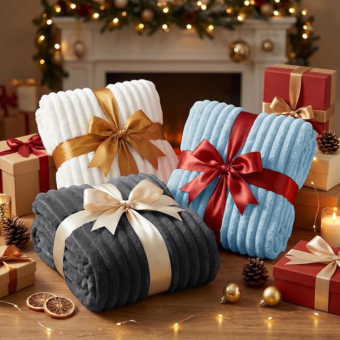 Light Blue Throw Blanket for Couch & Bed, 50 x 60 Inch | 300GSM Ribbed Fleece Blanket, Soft, Cozy & Lightweight, OEKO-TEX Certified, All-Season Use for Travel, Dorm & Home Decor