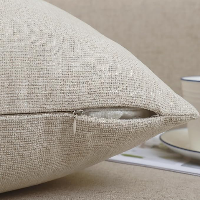 Pack of 2 Decorative Chenille Throw Pillow Covers, 24x24, Beige | Square Soft Cozy Concise Pillow Covers Modern Farmhouse Couch Cushion Cases for Sofa Bed Living Room Home Decor
