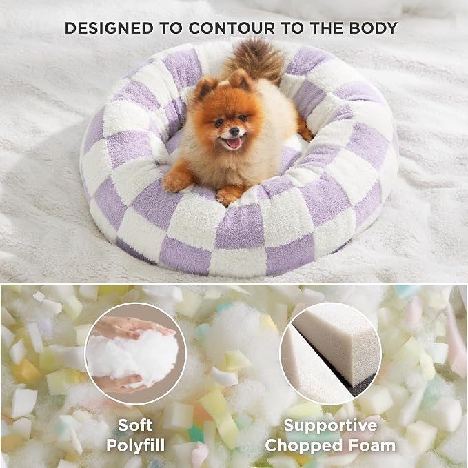 LE SURE Shown on TV Jacquard Donut Cute Small Dog Beds,Purple 23x23x7in | Orthopedic Calming Cat Sofa Indoor,Original Design Pattern,Washable Cover,Home Decor as Gift for Pet ,Anti Slip Bottom