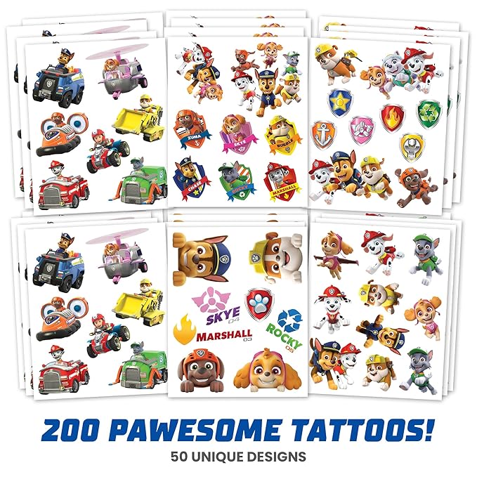 Paw Patrol 200 Count Temporary Tattoos for Kids | Paw Patrol Variety Pack Temporary Tattoos for Kids. Birthday Party Supplies and Party Favors Kit.