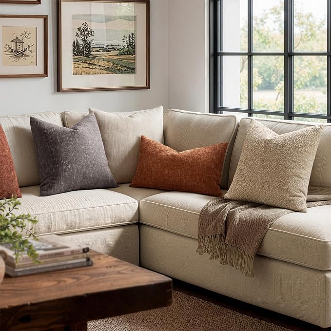 MIULEE 12x20 Inch Lumbar Textured Chenille Fall Pillow Covers Dark Rust | Pack of 2 Fall Decorative Soft Throw Pillows, Solid Cushion Covers, Modern Home Decor for Couch Sofa Bedroom Living Room