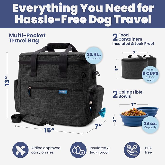 Rubyloo Original Doggy Bag™ Dog Travel Bag for Supplies with Travel Bowls
