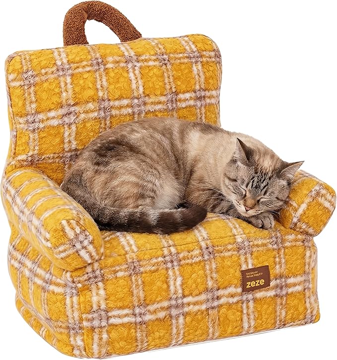 ZEZE Vintage Furniture Style Sofa Pet Bed - Washable Plush Dog & Cat Couch, Retro Style Pet Furniture, Soft Cozy Support for Pets (Small, Plaid)