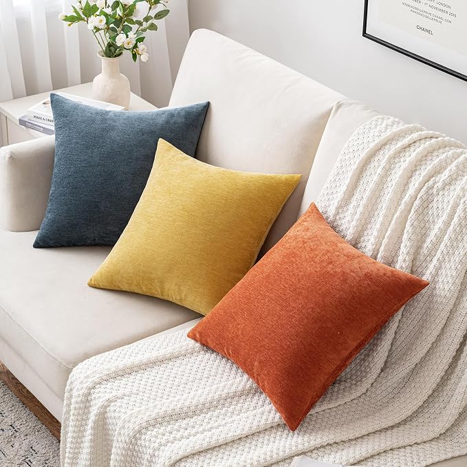 MIULEE Pack of 2 Blue Decorative Pillow Covers 18x18 Inch | Soft Chenille Couch Throw Pillows Farmhouse Cushion Covers for Home Decor Sofa Bedroom Living Room