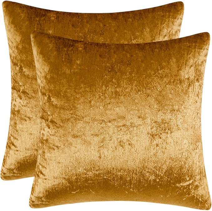 MIULEE Velvet Throw Pillow Covers 16x16 Inch Pack of 2 Dark Gold | Soft Solid Small Decorative Pillow Covers, Modern Luxury Home Decor, for Couch Chair Sofa Bedroom Livingroom Car