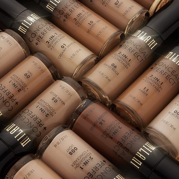 Milani Conceal + Perfect 2-in-1 Foundation + Concealer for a Flawless Complexion, Under Eye Corrector, Cover Redness and Imperfections, Waterproof and Sweatproof - Nude