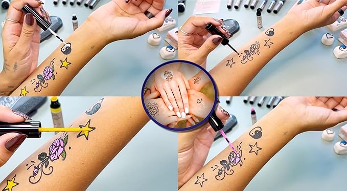 LaDot Temporary Tattoo Liner Pen – Fine Tip Waterproof Body Art Marker for Drawing Custom Skin Designs – Ideal for Temporary Tattoos, Festivals, Parties & More (Light Blue)